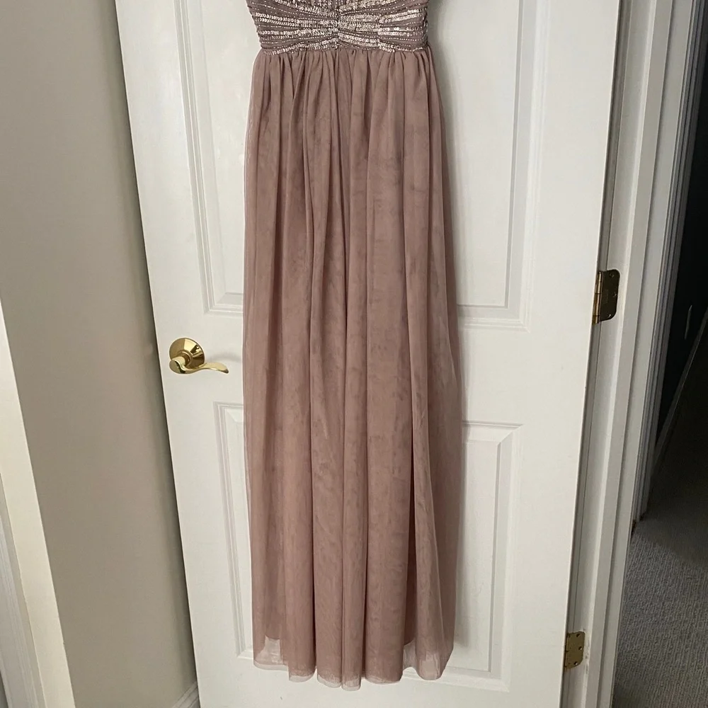 Asos Mauve Tulle Evening Gown/Bridesmaid/Prom Dress with Beaded Bodice - Picture 2 of 4